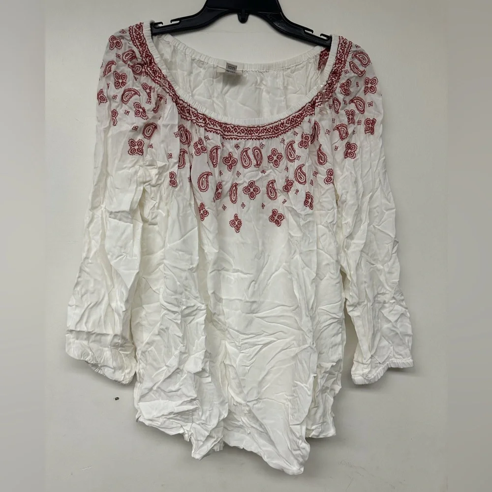 St Johns Bay Womens Convertible on or off the shoulder Embroidered Peasant Blous